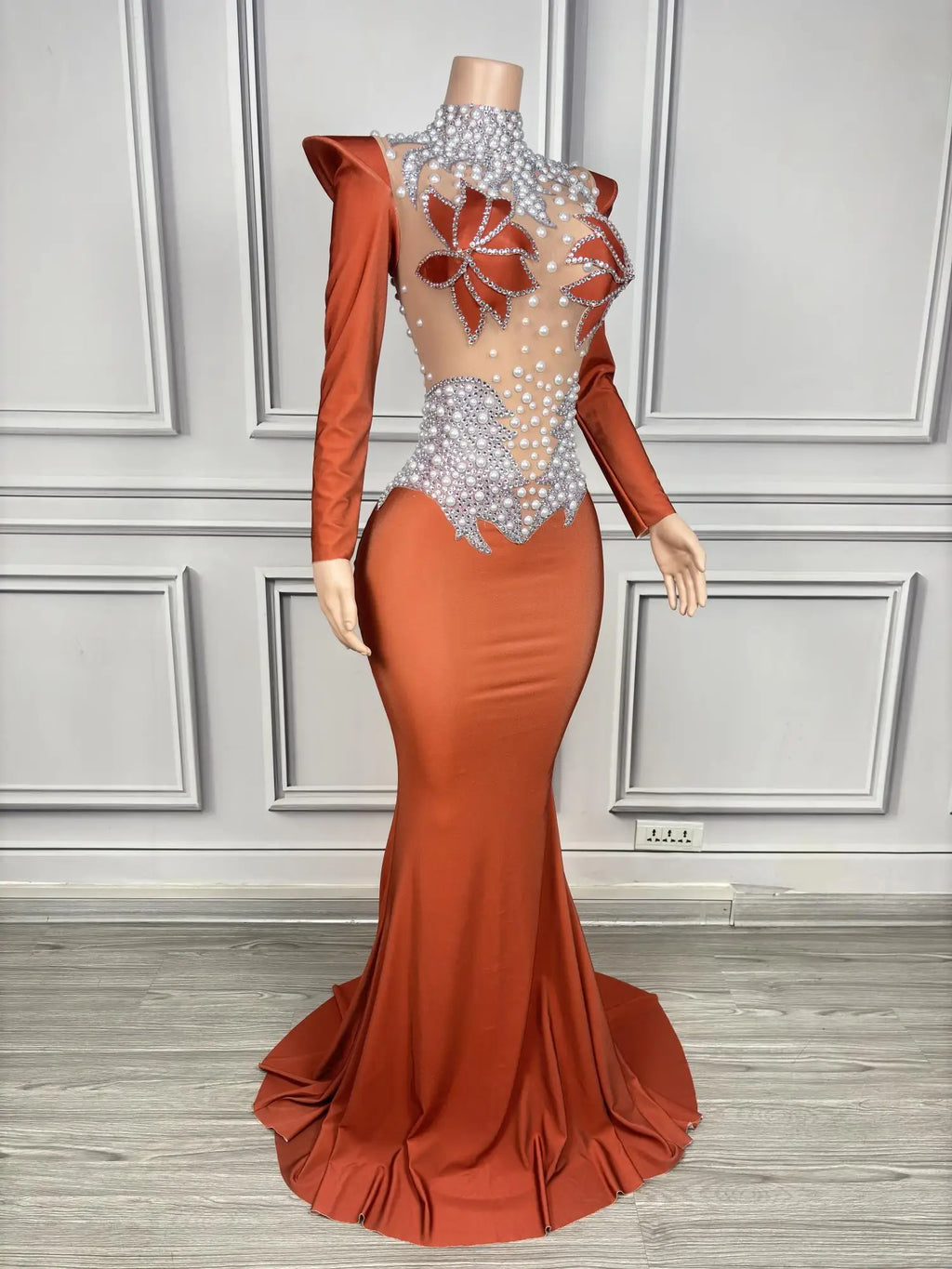 Rhinestone Floral Embroidered Mermaid Gala Gown & Trailing Evening Dress