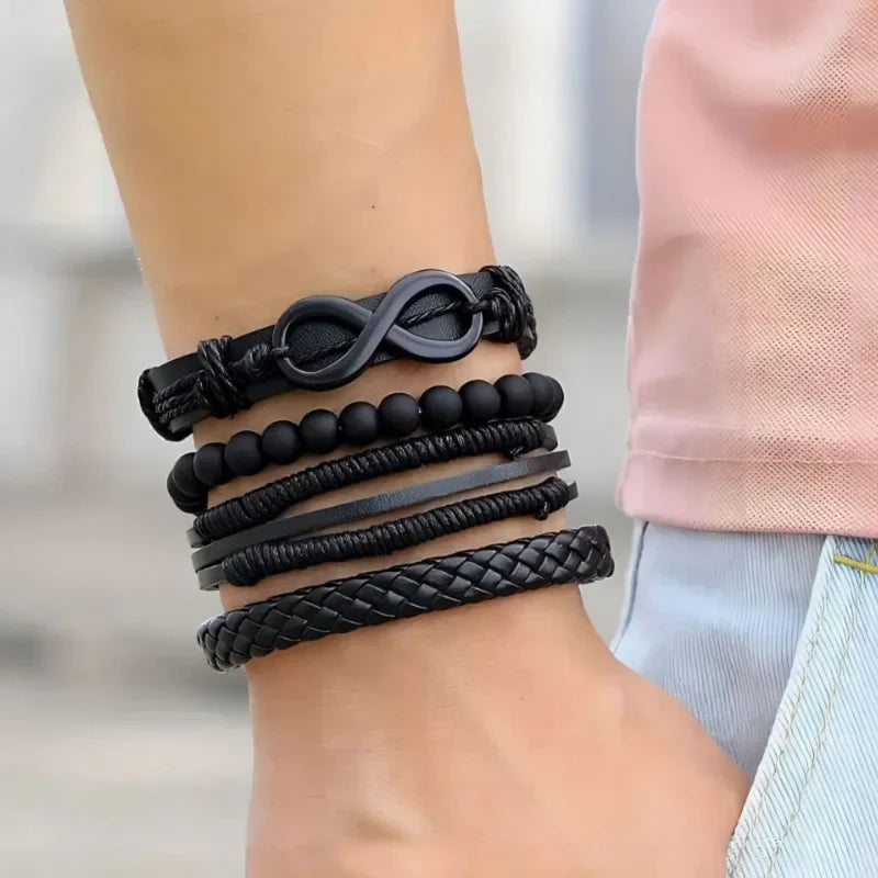 Punk Multilayer Antique Leather Bracelet Set Skull Eye Star Charms Hiphop Rock Y2K Vintage Pu Gothic Wristband Man Goth Jewelry