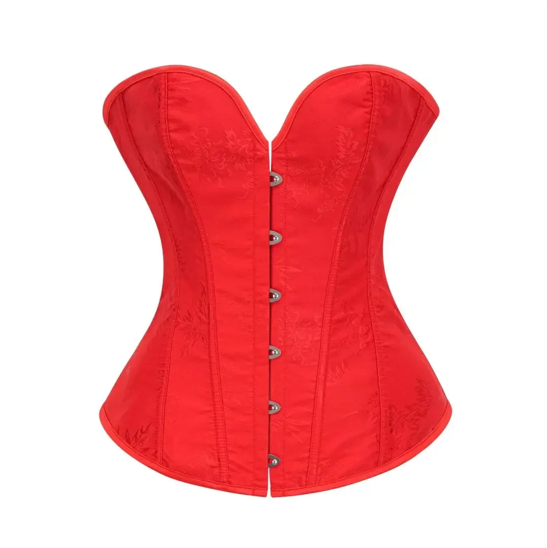 Victorian Floral Jacquard Overbust Corset Front Busk Lace-Up Bustier Top