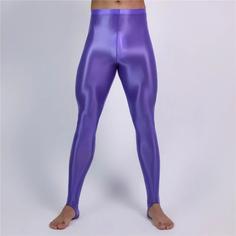 Men's Oil Glossy Sheer High-Stretch Pencil Pants Satin Smooth Leggings