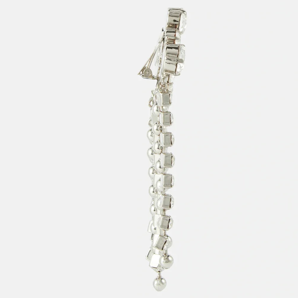 Geometric Crystal Tassel Clip-On Earrings – No-Piercing Statement Dangle Earrings for Brides, Weddings & Gala Events