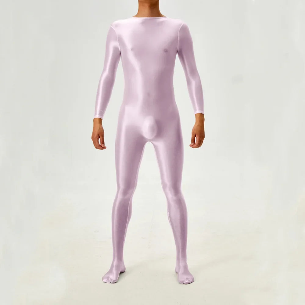 Candy Color Oil Glossy Full-Body Shaping Bodysuit Satin Smooth Leotard