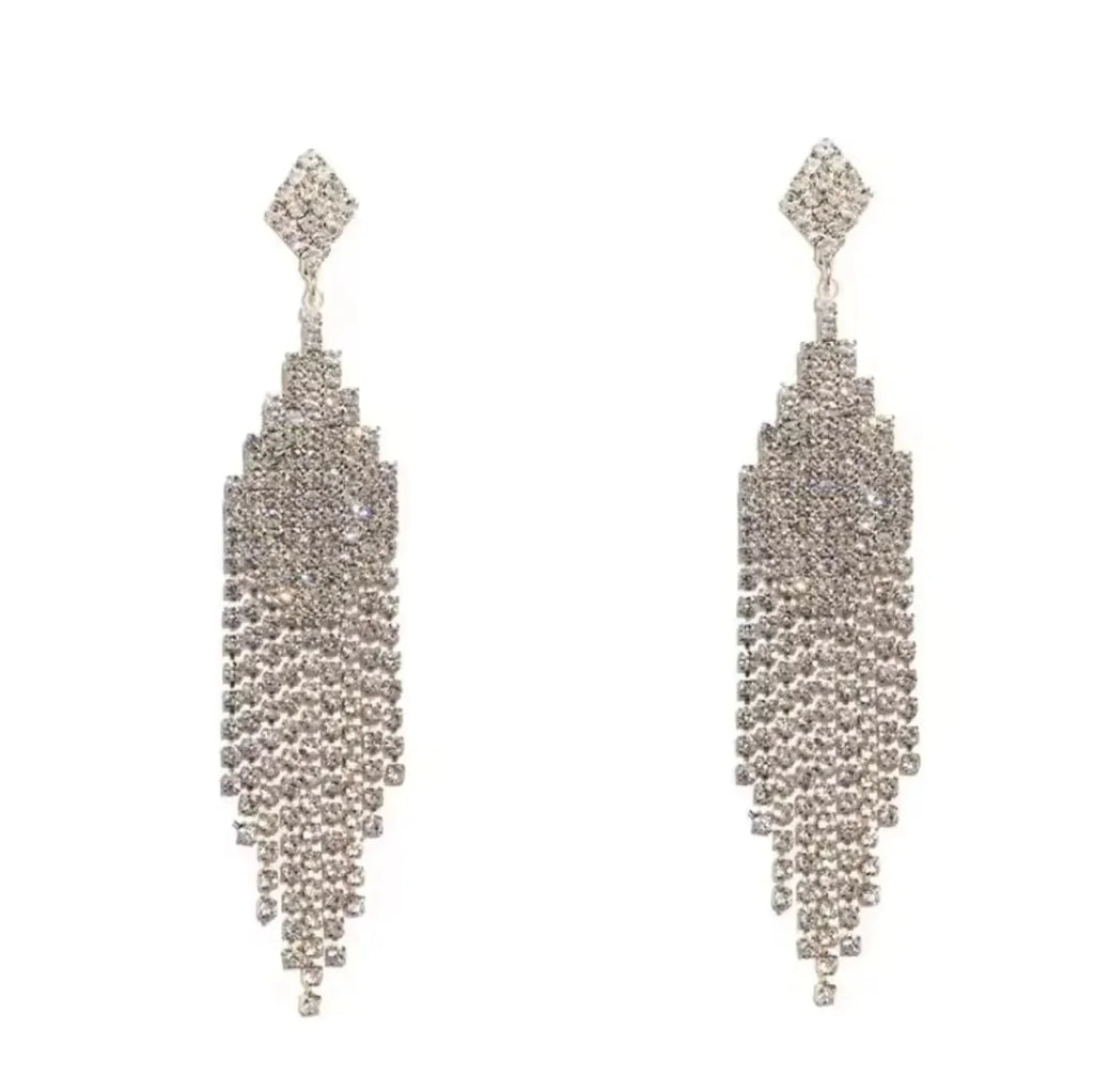Vintage Crystal Tassel Drop Earrings – Elegant Geometric Multi-Strand Statement Earrings for Weddings, Galas & Evening Wear