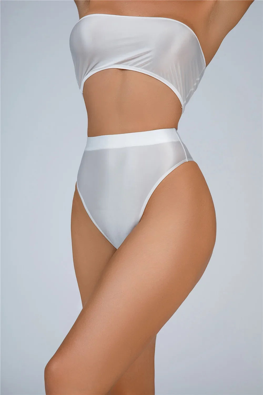 High-Waist Oil Glossy Sheer G-String Thong Satin Smooth Seamless Briefs