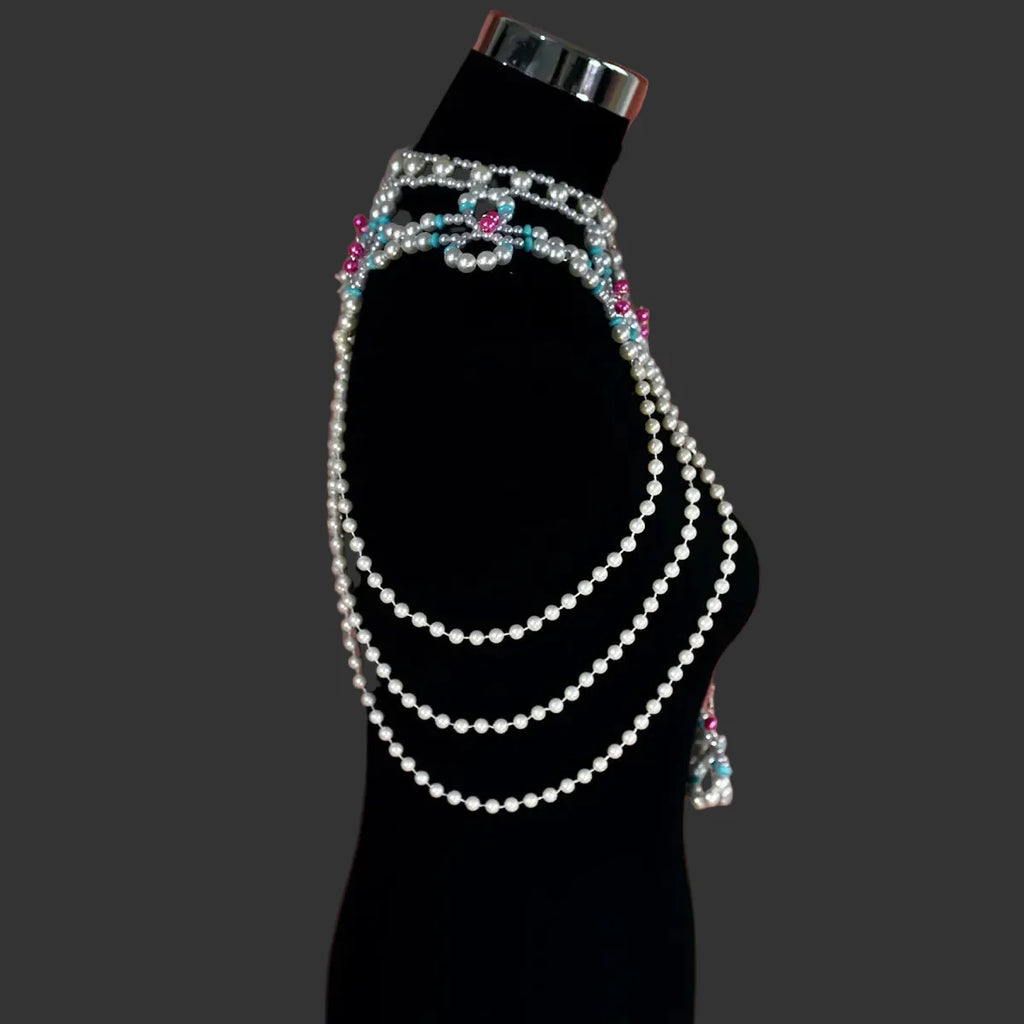 Dazzling Simulated Pearl String Bra Chain & Bikini Shawl Chest Jewelry