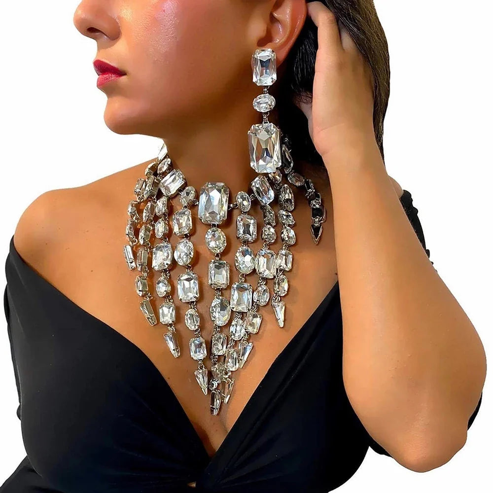 Square Rhinestone Crystal Tassel Fringe Jewelry Set