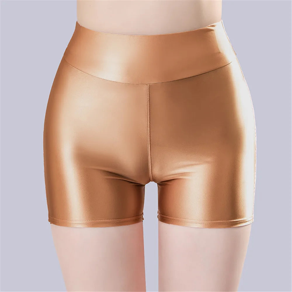 Smooth Shiny Satin Wet-Look Booty Shorts Candy Color Safety Shorts