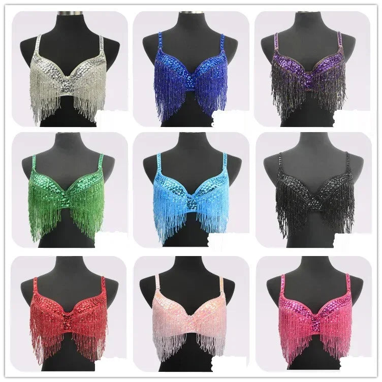 The Stardust Prism Sirena – Deluxe Beaded & Sequined Tassel Belly Dance Bra Top