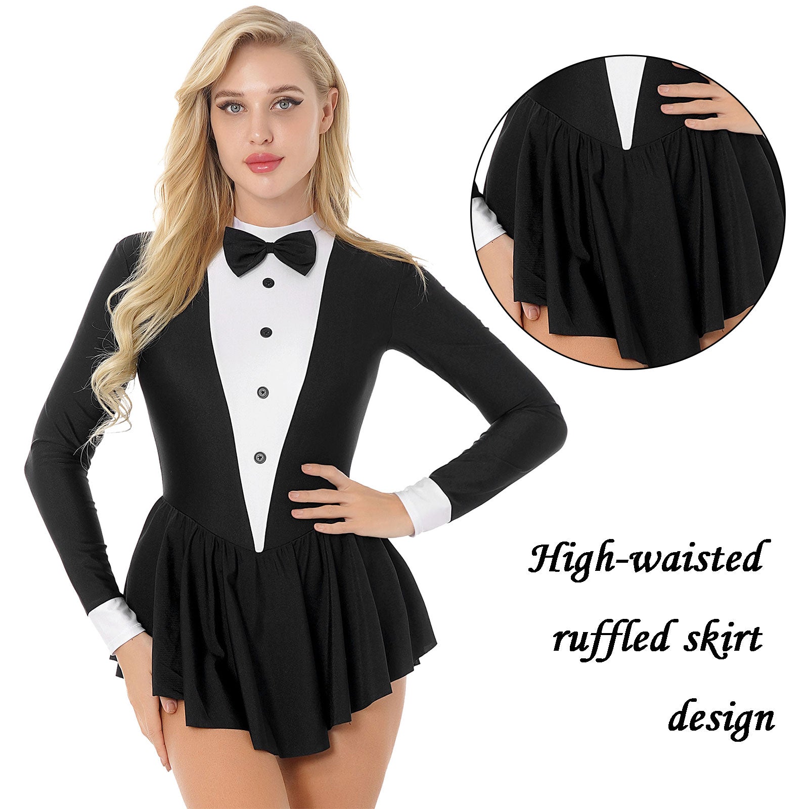 The Stardust Showgirl Tuxedo Leotard Dress – Luxury Long Sleeve Latin Dance & Stage Wear