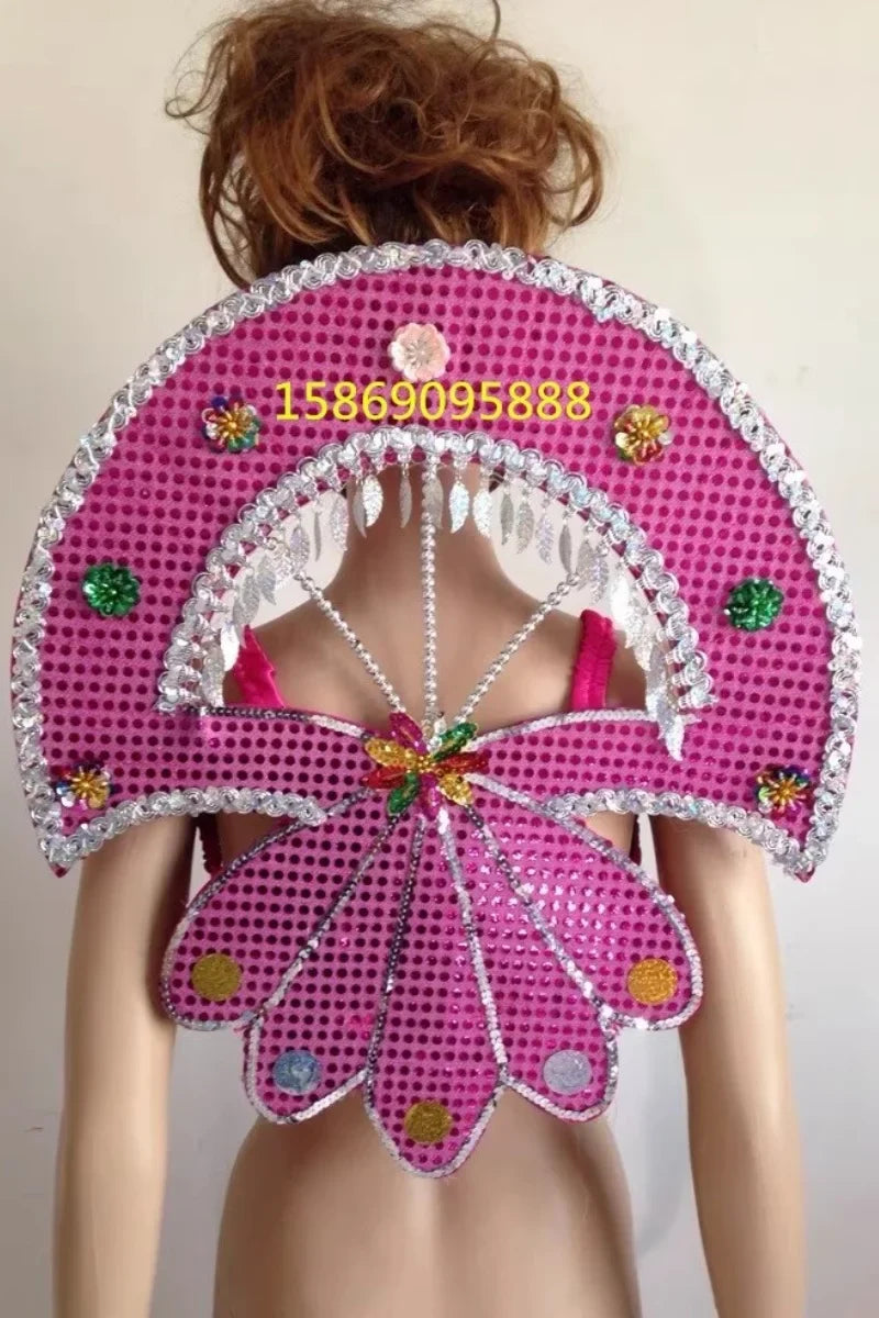 Sequined Butterfly-Style Costume Backpiece with Draped Chain