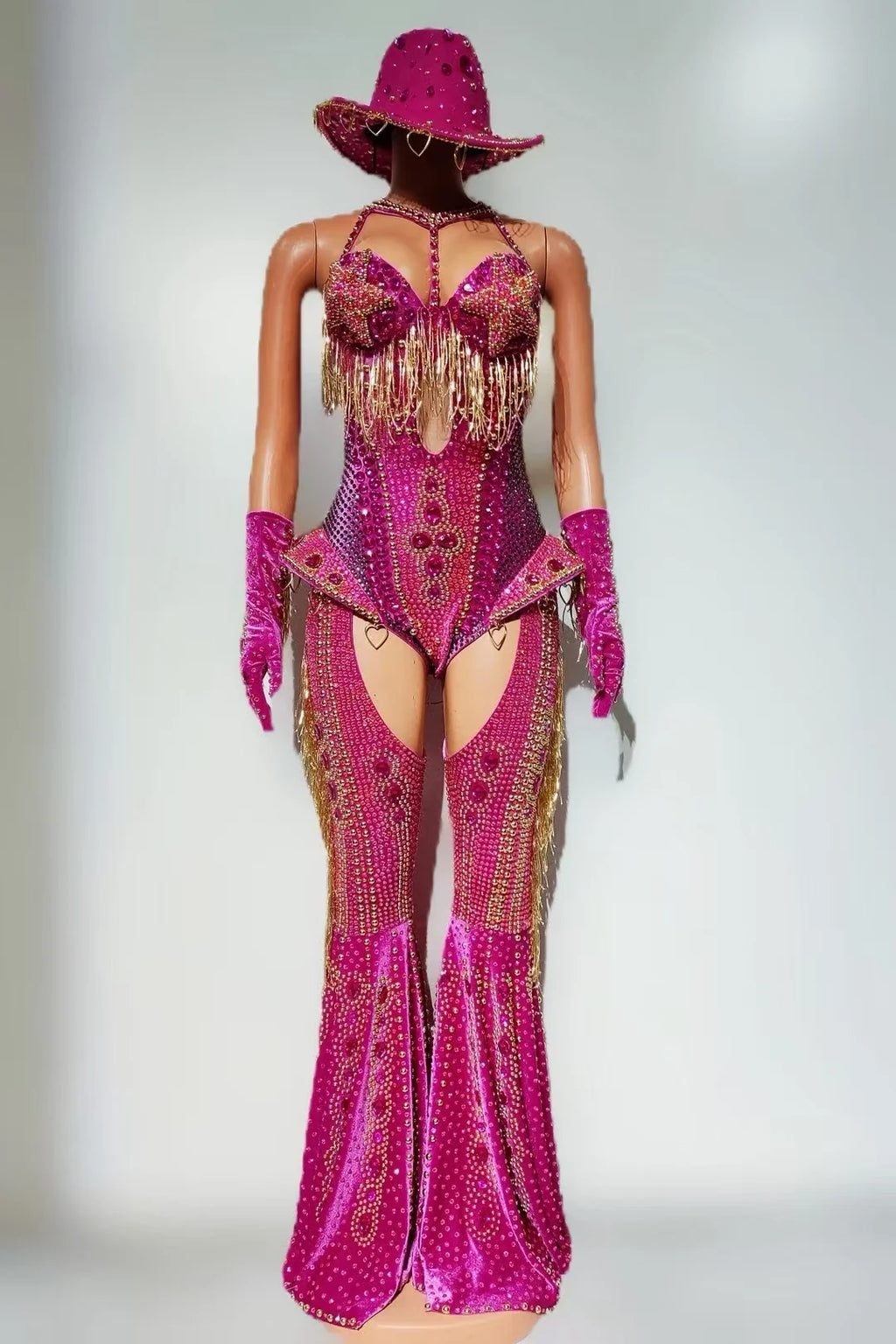 The Stardust Showstopper 4-Piece Rhinestone Ensemble – Luxury Stage Bodysuit & Jumpsuit Set