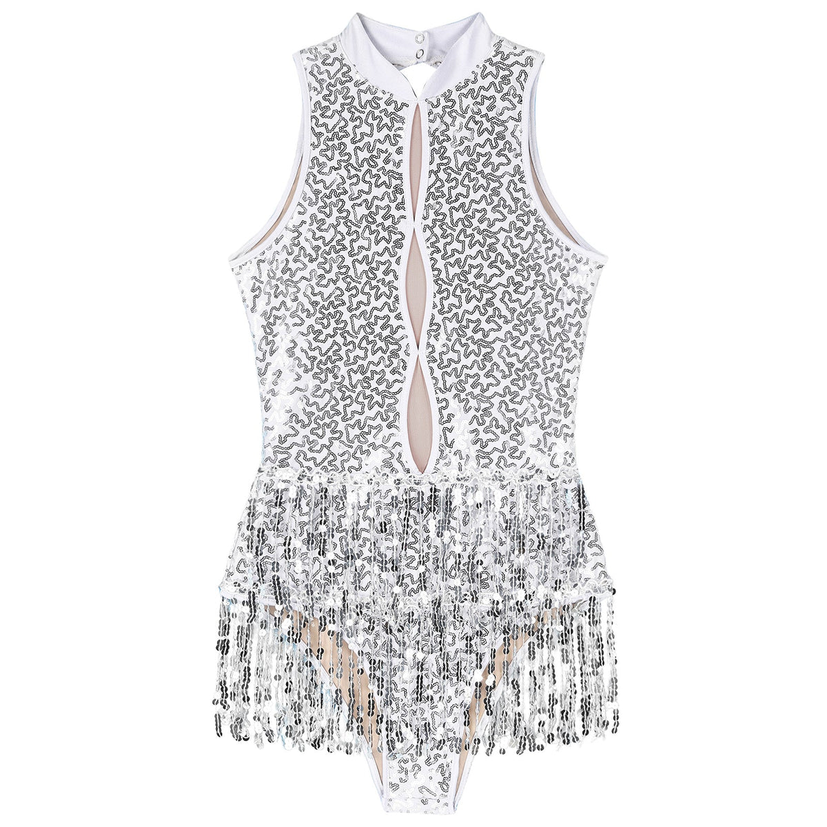 Glitter Sequin Fringe Latin Dance Leotard & Backless Performance Bodysuit