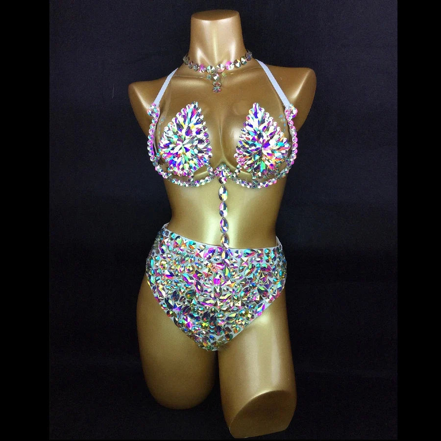 Sparkly Samba Carnival AB Crystal Wire Bra & High-Waisted Panties Costume Set