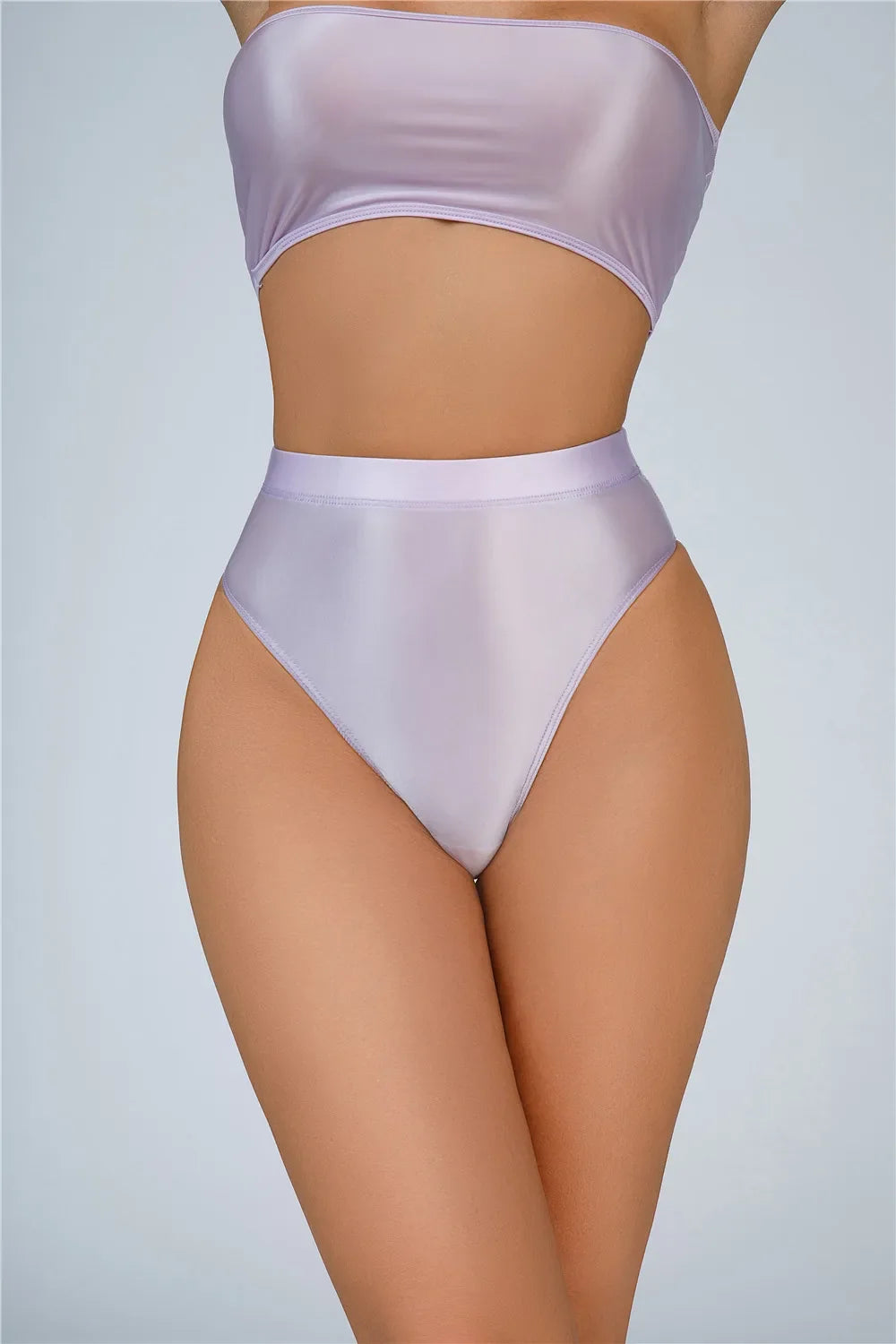 High-Waist Oil Glossy Sheer G-String Thong Satin Smooth Seamless Briefs