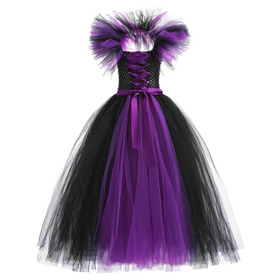 Girls Maleficent Costume Dress – Luxury Villain Tulle Gown