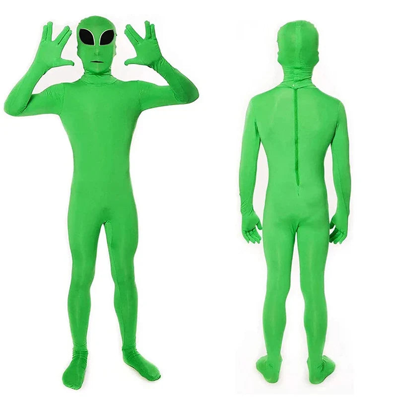 Alien Cosplay Costume – Green Zentai Jumpsuit for Kids & Adults