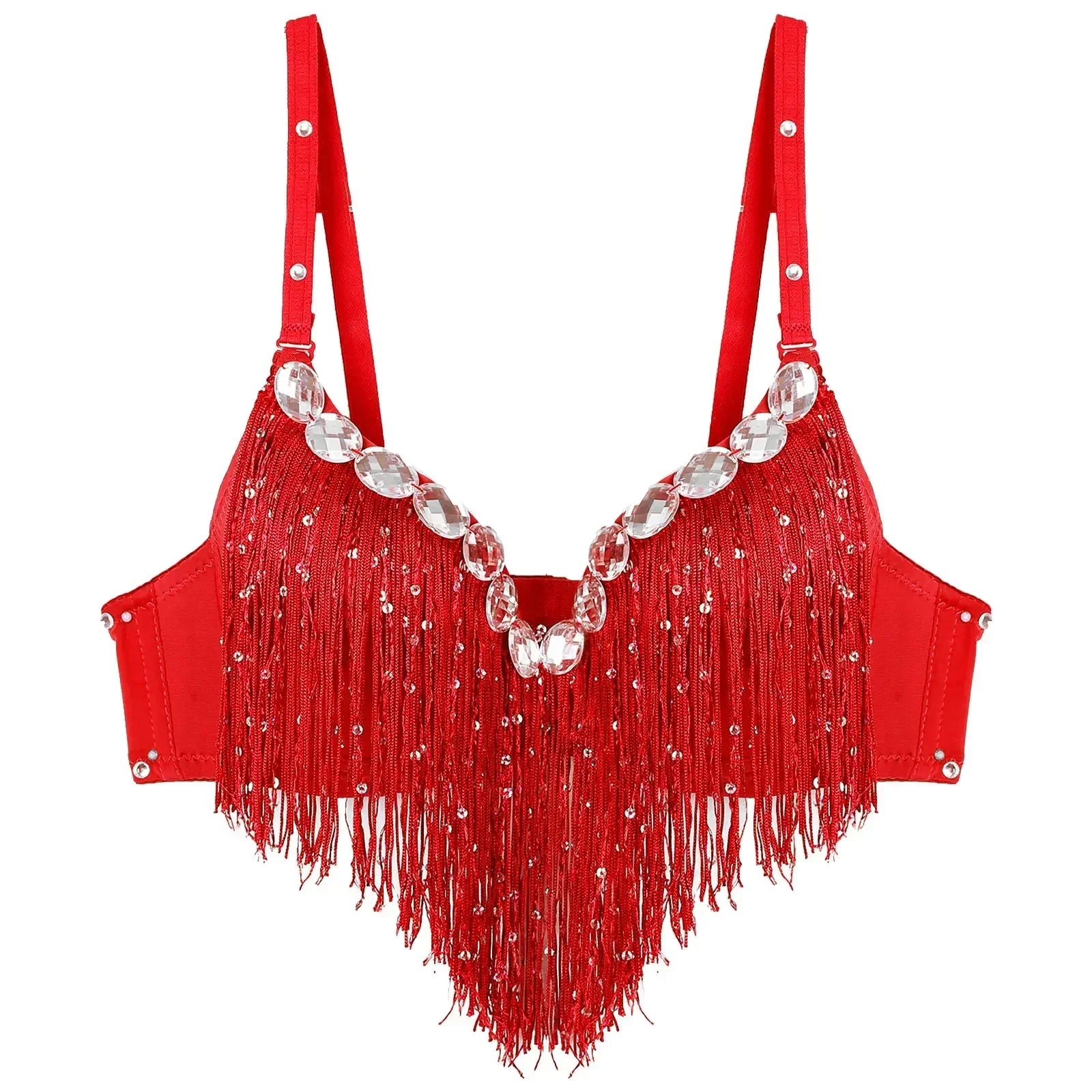 The Stardust Oasis Sirena – Sequined Tassel & Rhinestone Push-Up Belly Dance Bra Top