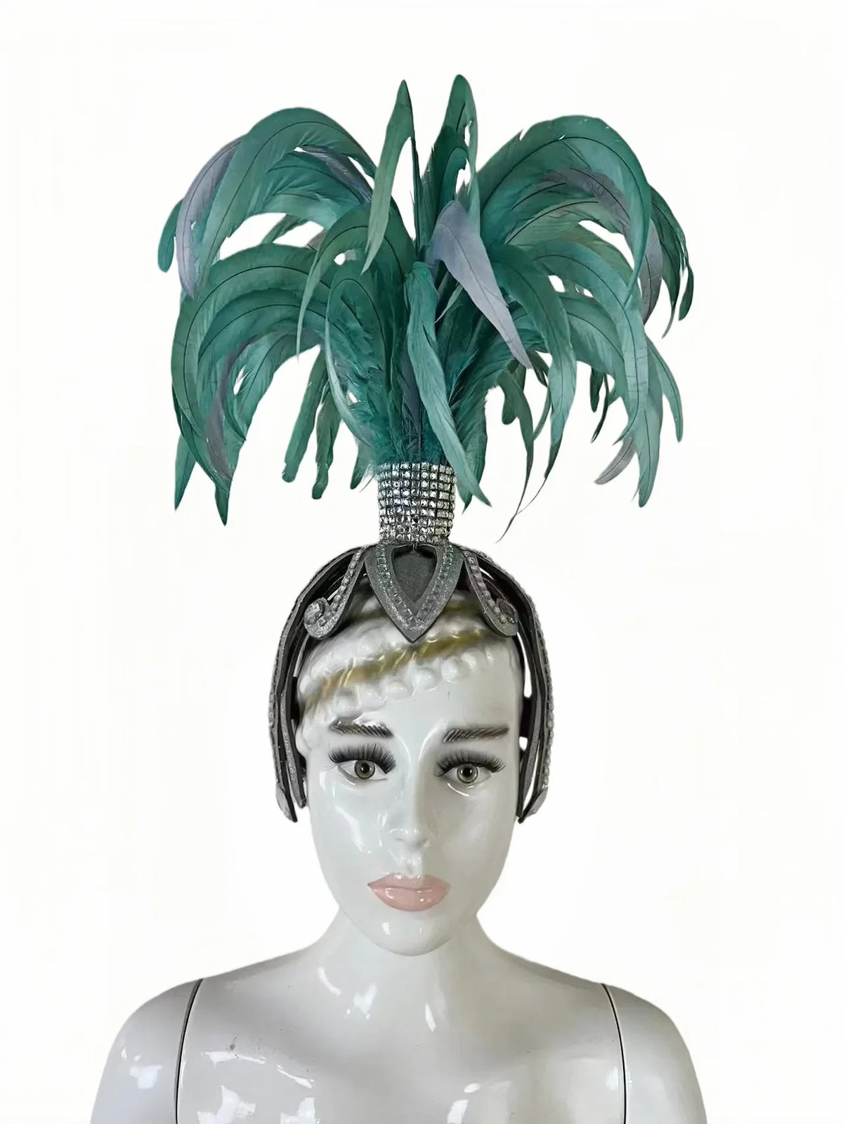 The Stardust Dionysia – Mint Green Feather Carnival & Masque Ball Headdress
