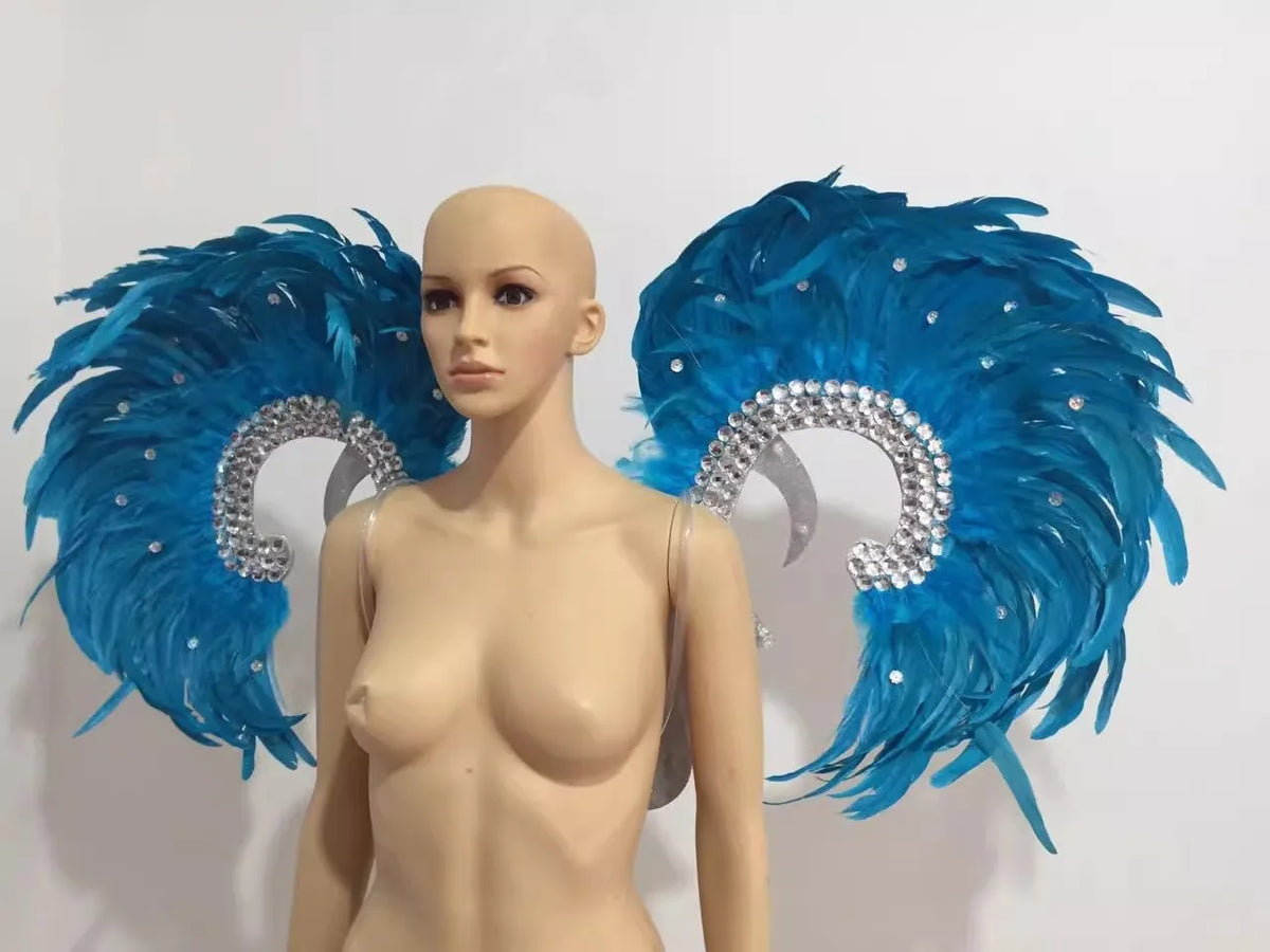Showgirl Feather Wing Backpiece with Rhinestone Scroll Frames