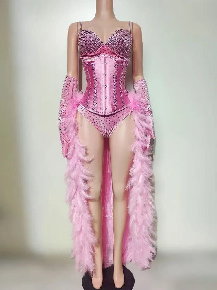 The Stardust Sugar Rush – Pink Feather & Glitter Stage Costume Set