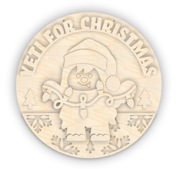 Unfinished Wood Yeti for Christmas Door Sign Kit | Wood Craft Cutouts | 1/4" Thick |