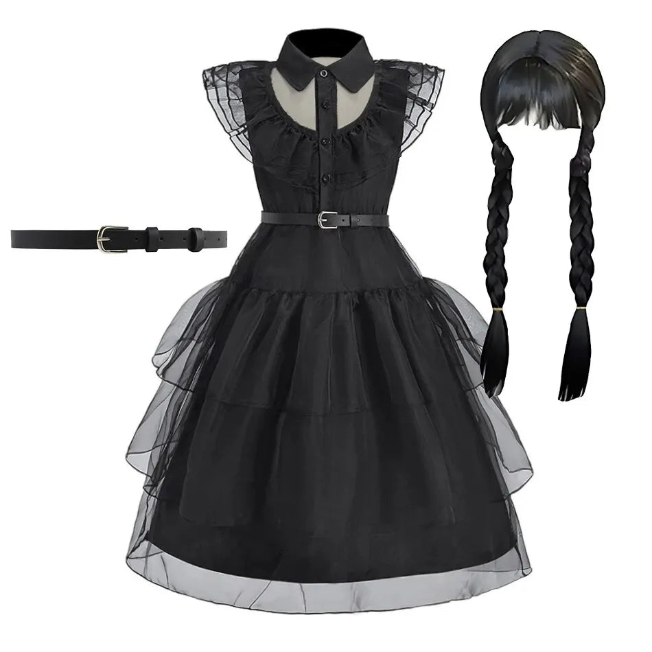 Black Witch Halloween Princess Dress Kids Cosplay Gown