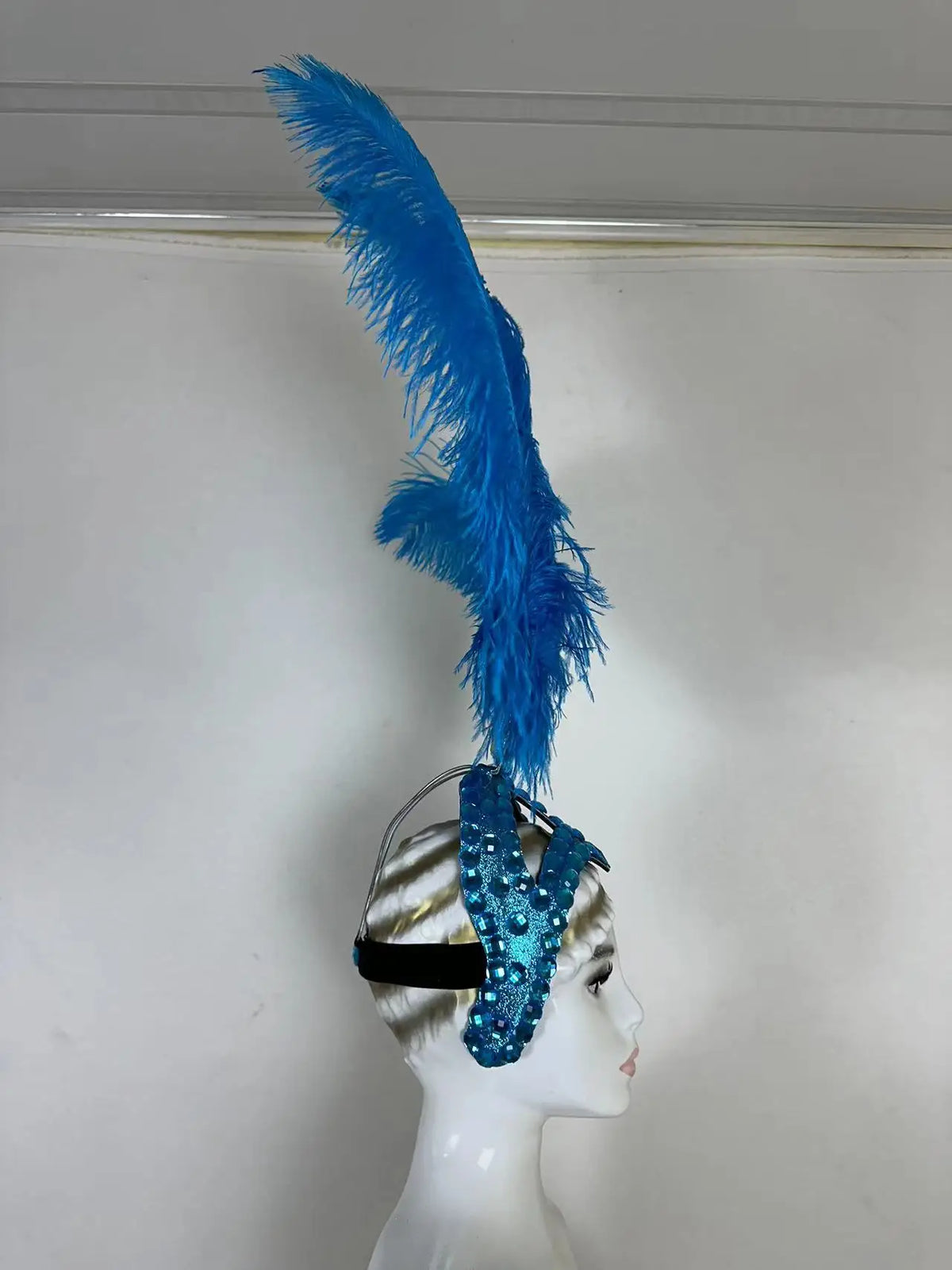 The Stardust Azure Sovereign – Royal Blue Feather Samba Carnival Headdress