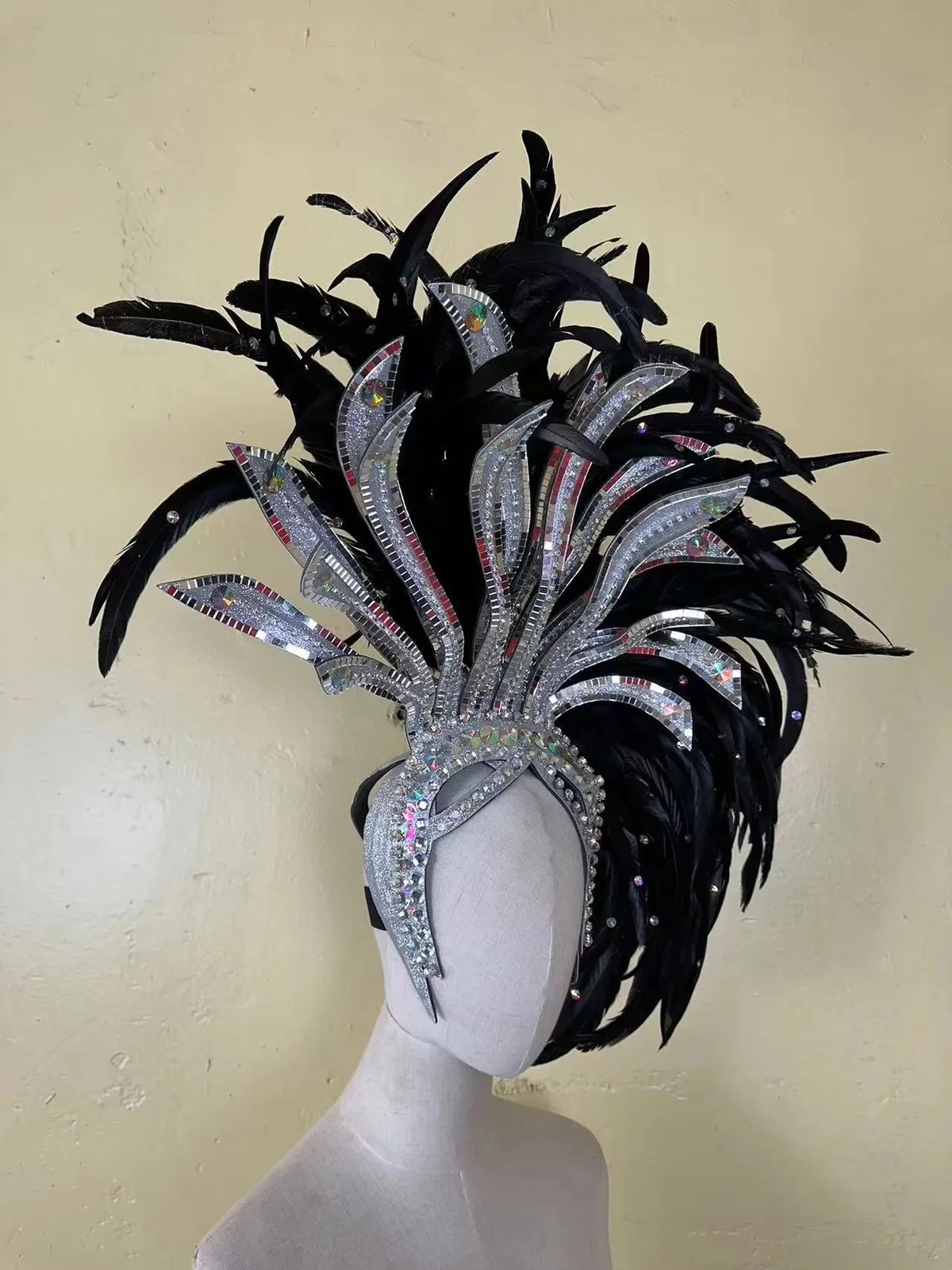 The Stardust Shadow Monarch – Premium Black Feathered Samba & Carnival Crown