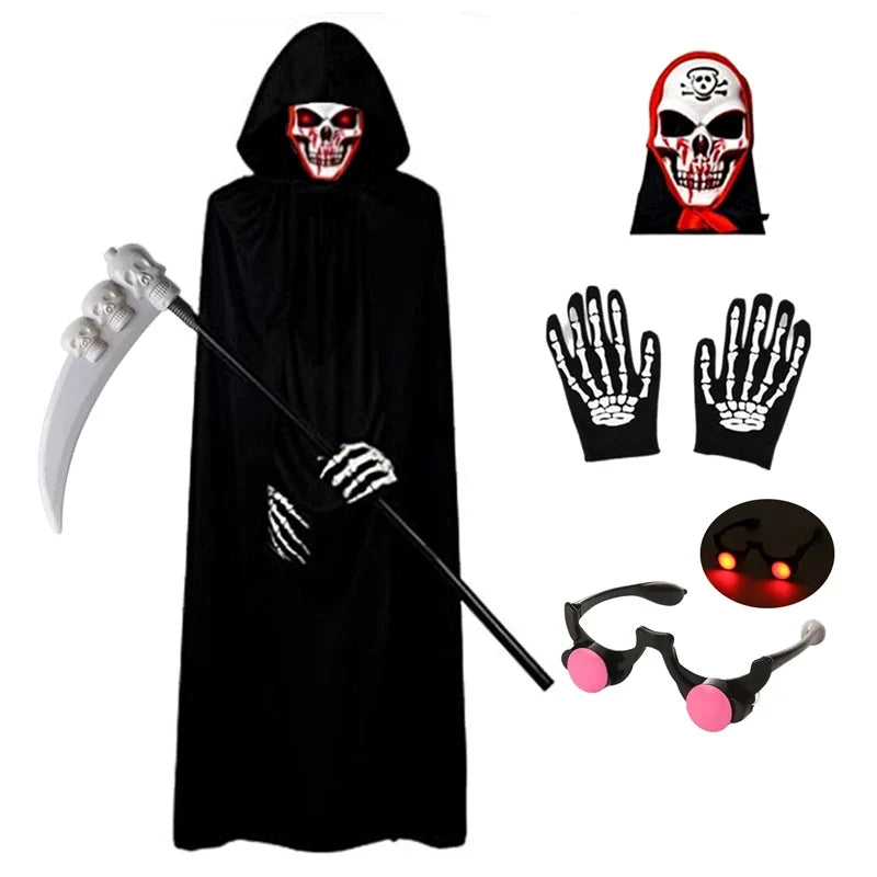 Kids Grim Reaper Costume with Glowing Red Eyes – Halloween Phantom Outfit