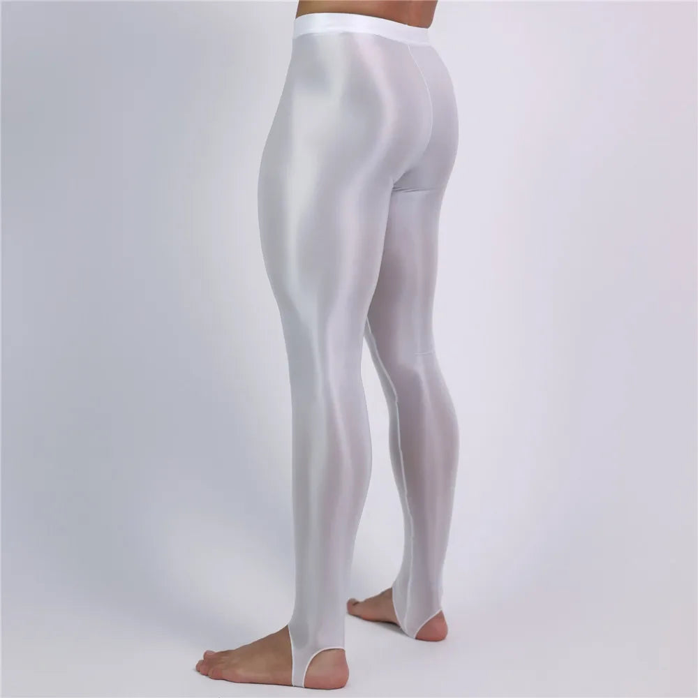 Men's Oil Glossy Sheer High-Stretch Pencil Pants Satin Smooth Leggings