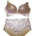 Dazzling Shimmer Crystal Bikini & High-Waist Dance Performance Costume Set