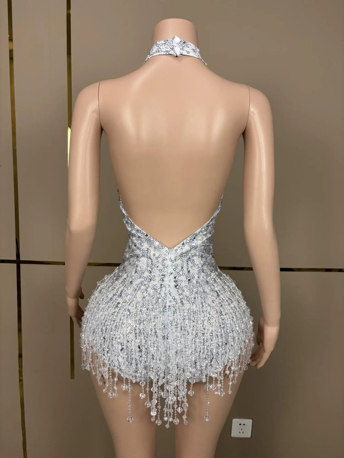 Crystal Rhinestone Fringe Sleeveless Bodysuit & Aerial Dance Leotard Costume