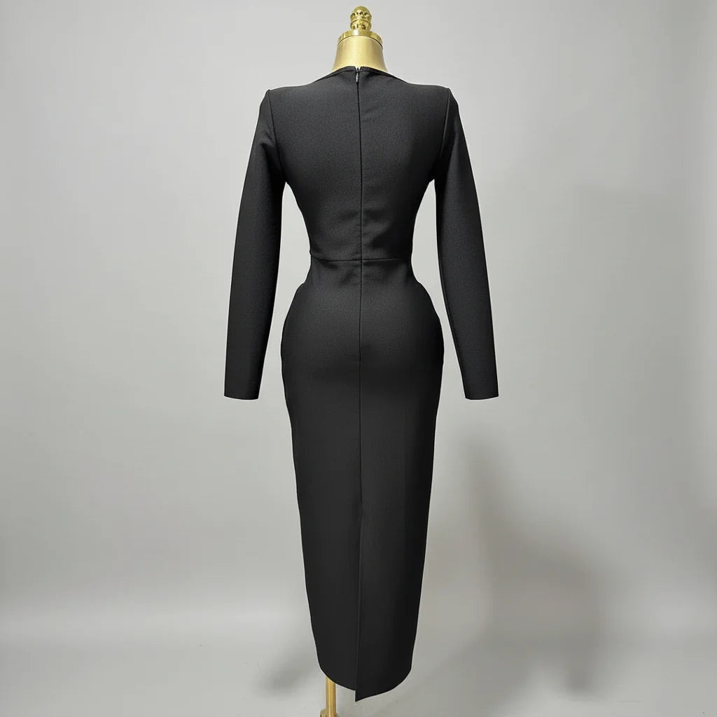 Elegant Square Neck Crystal Embroidered Bandage Ankle-Length Evening Gown