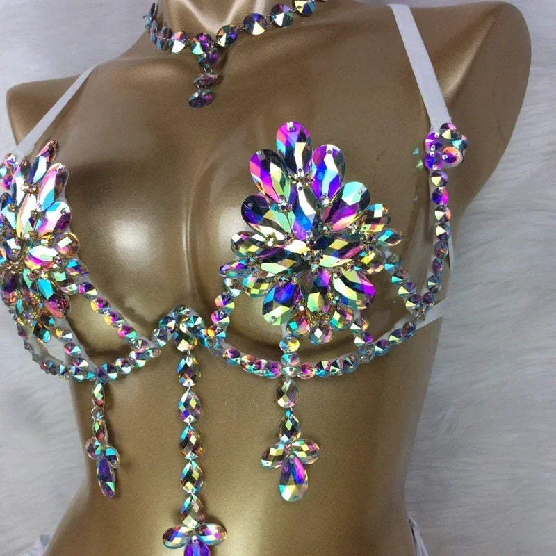 Dazzling Samba Carnival Rhinestone Bikini Set & Belly Dance Stage Costume