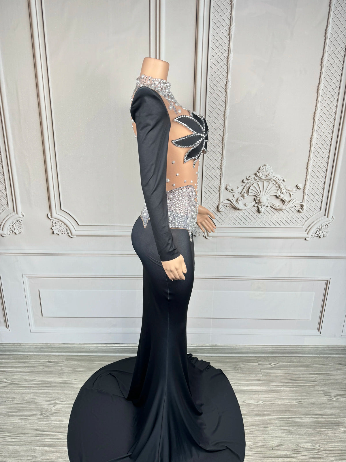 Rhinestone Floral Embroidered Mermaid Gala Gown & Trailing Evening Dress