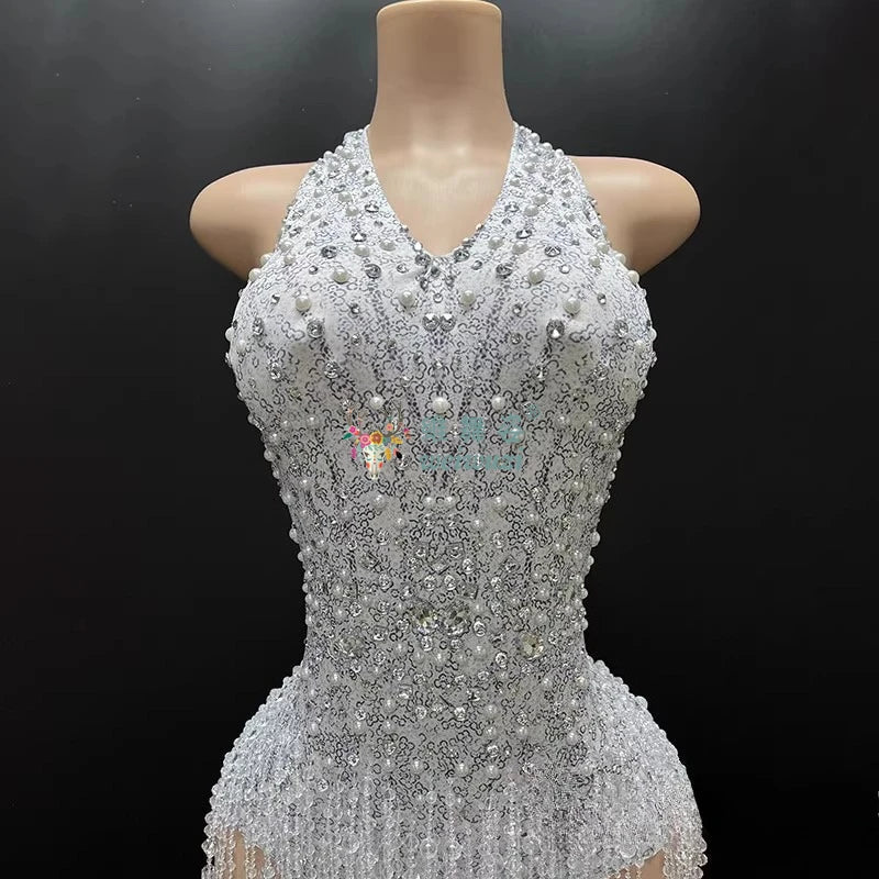 The Stardust Gradient Siren Dress – Luxury Rhinestone Tassel Latin Dance Costume