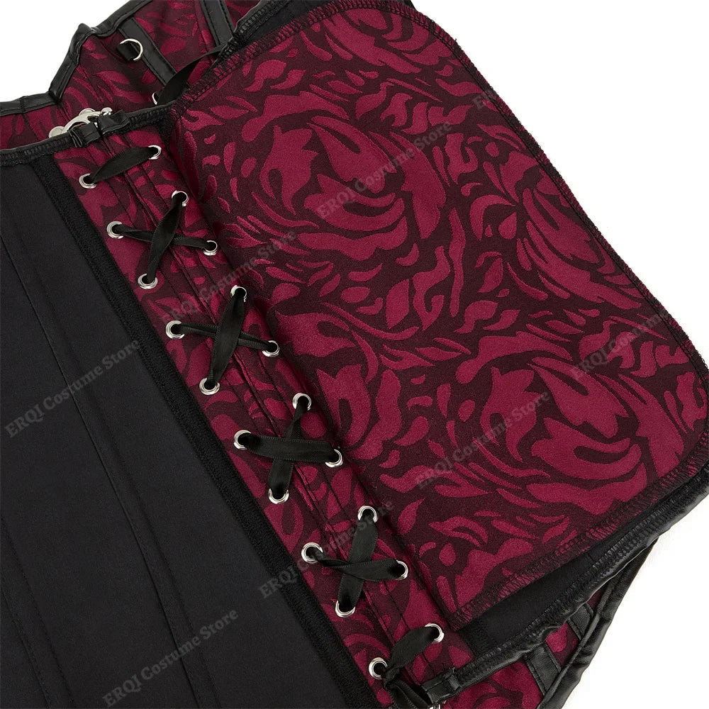 Steampunk Corset Women Plus Size Pirate Corset Top Overbust Halloween Lace Up Costume Gothic Steampunk Corset Metallic Red Brown