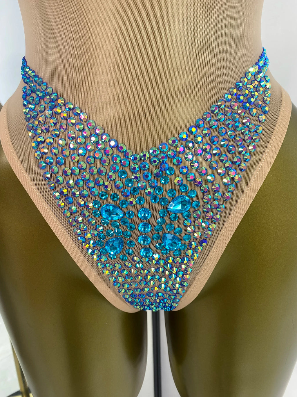 Geometric Rhinestone Mesh Performance Bodysuit