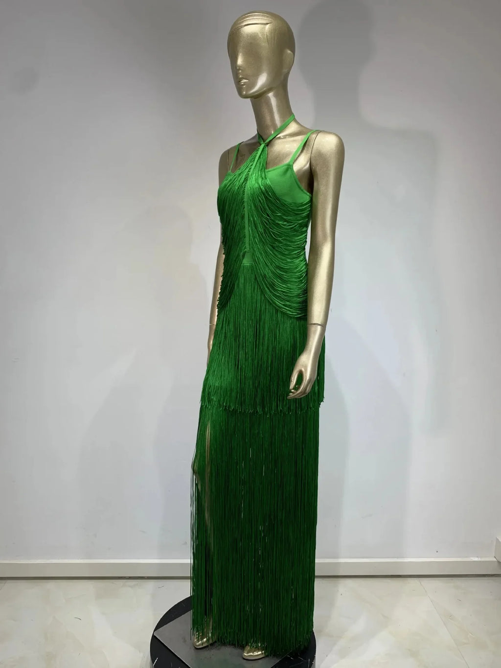 Double-Layer Fringe Bandage Ankle-Length Evening Gown & Gala Dress