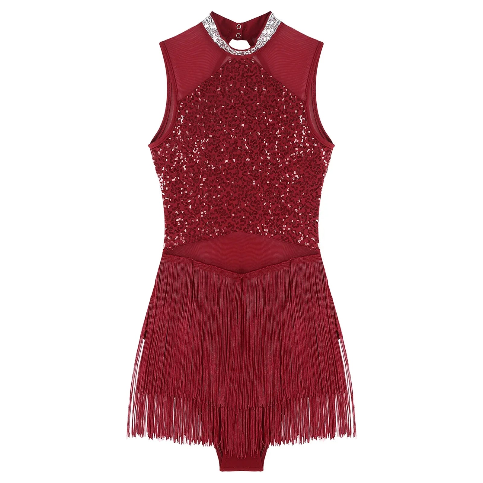Sparkly Sequin & Fringe Dance Dress with Gloves Latin Stage Performance Costume