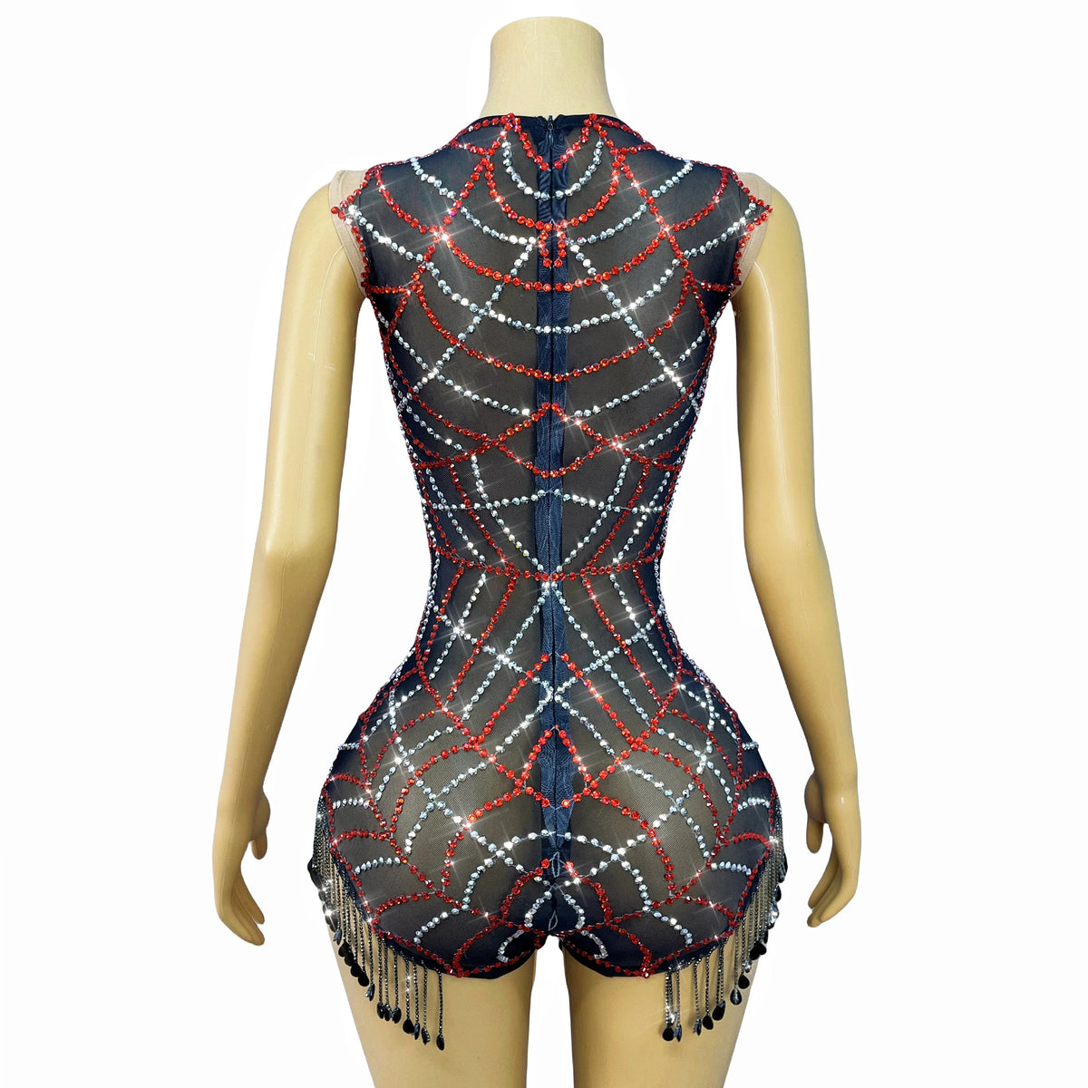 Spiderweb Rhinestone High-Cut Stage Bodysuit Halloween Dance Performance Leotard