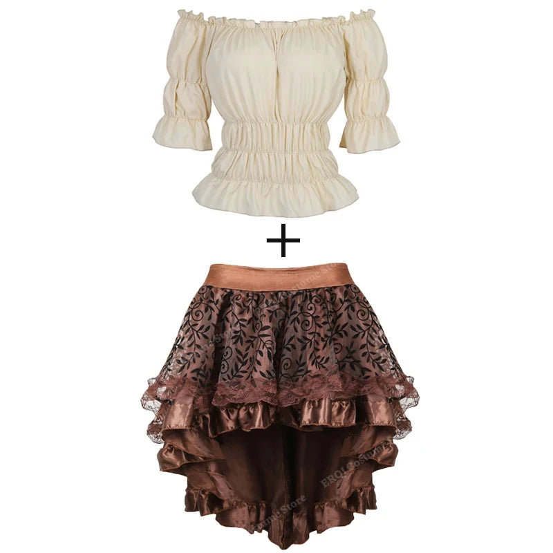 Steampunk Corset Women Plus Size Pirate Corset Top Overbust Halloween Lace Up Costume Gothic Steampunk Corset Metallic Red Brown