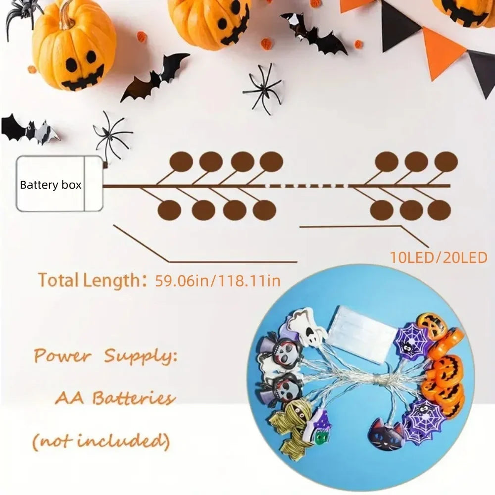 1PC 1.5M10LED/3M20LED Halloween Battery Box 8-Element Light String,Without Battery,Used for Halloween,Autumn Harvest Decoration
