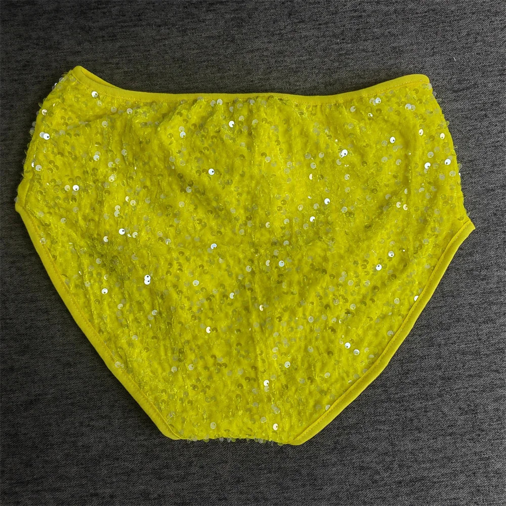 High-Waist Sequined Disco Briefs & Stage Performance Hot Pants