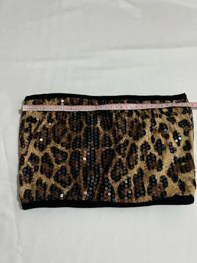 Sequined Top & High-Waist Leopard Print Shorts 2-Piece Gogo Dance Set