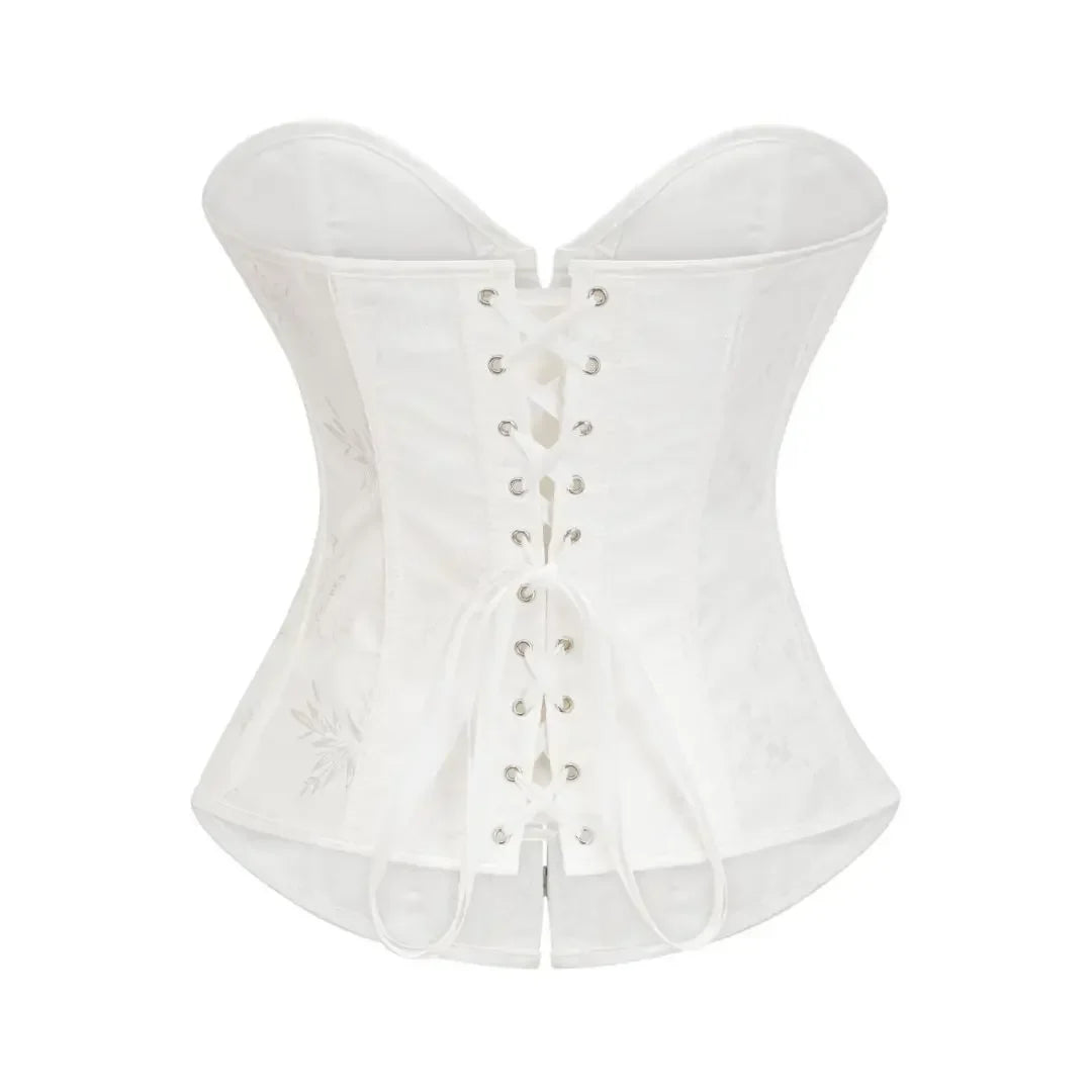 Victorian Floral Jacquard Overbust Corset Front Busk Lace-Up Bustier Top