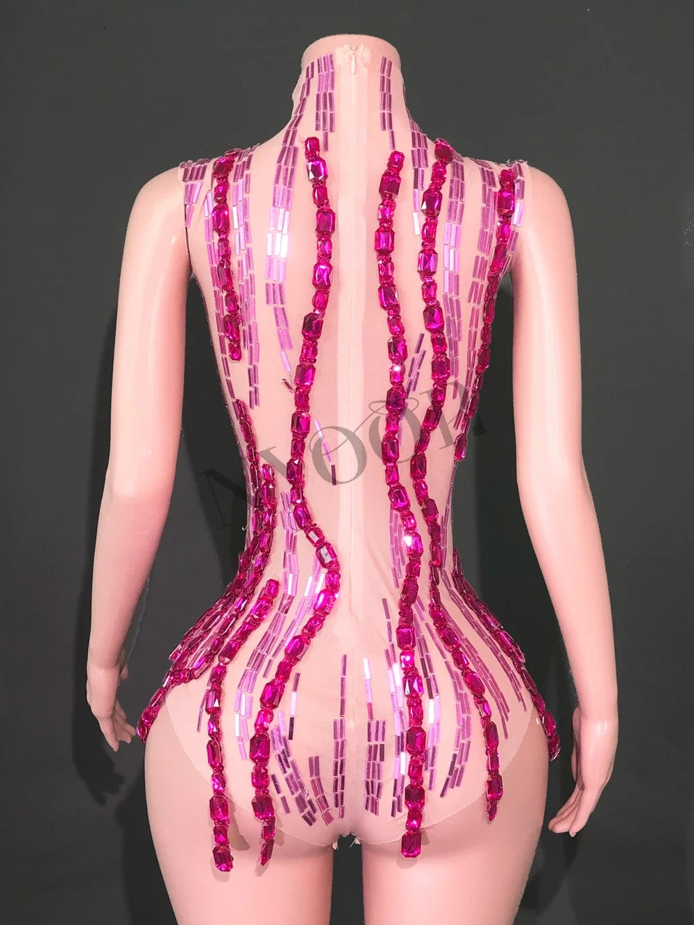 Sparkly Rhinestone Mirror High-Cut Stage Bodysuit Performance Dance Leotard