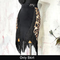 Black Open-Back Leotard & Leopard Print Fringe Skirt Latin Dance Costume Set