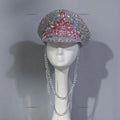 Pink & Silver Rhinestone Captain Hat Drag Queen & Showgirl Stage Headwear