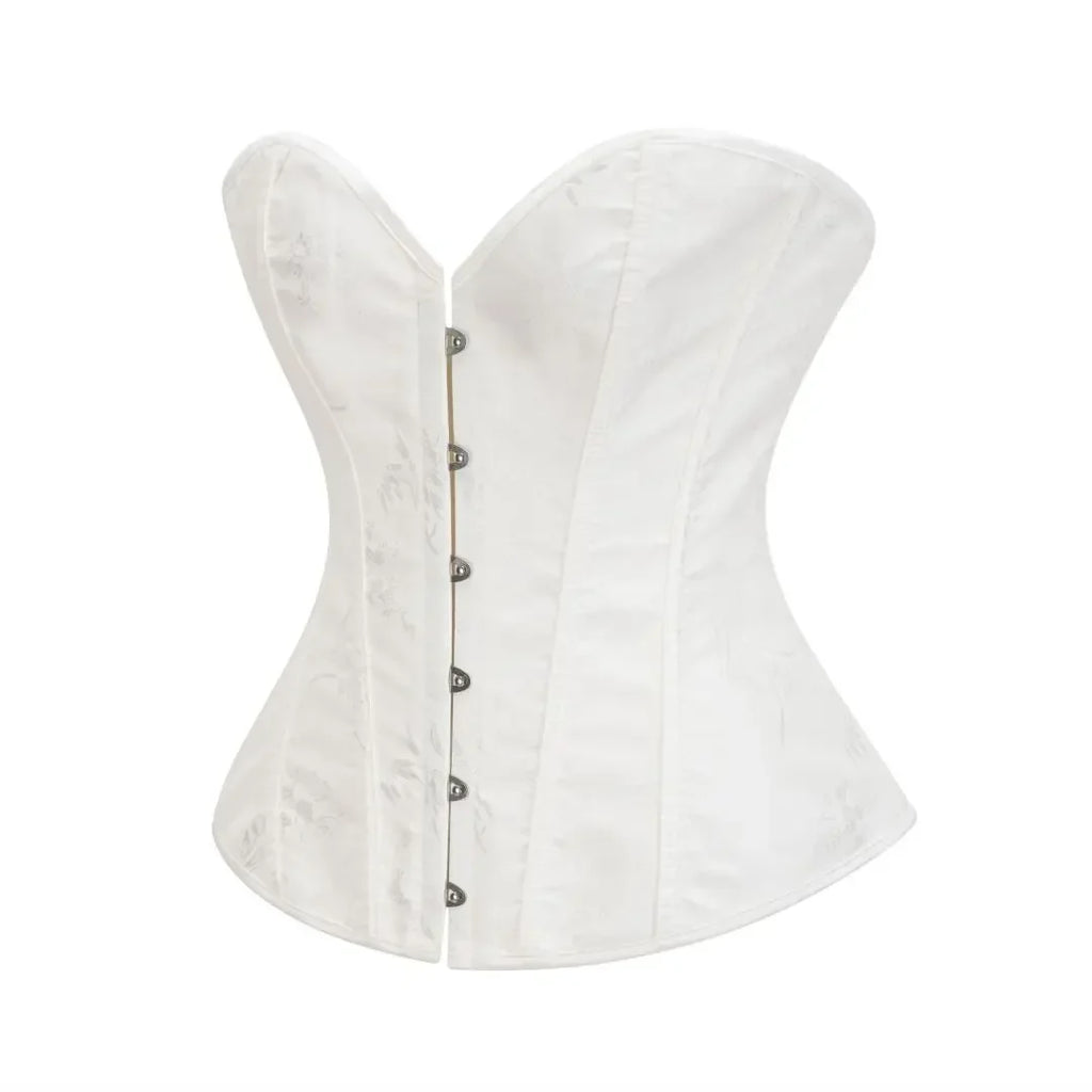 Victorian Floral Jacquard Overbust Corset Front Busk Lace-Up Bustier Top